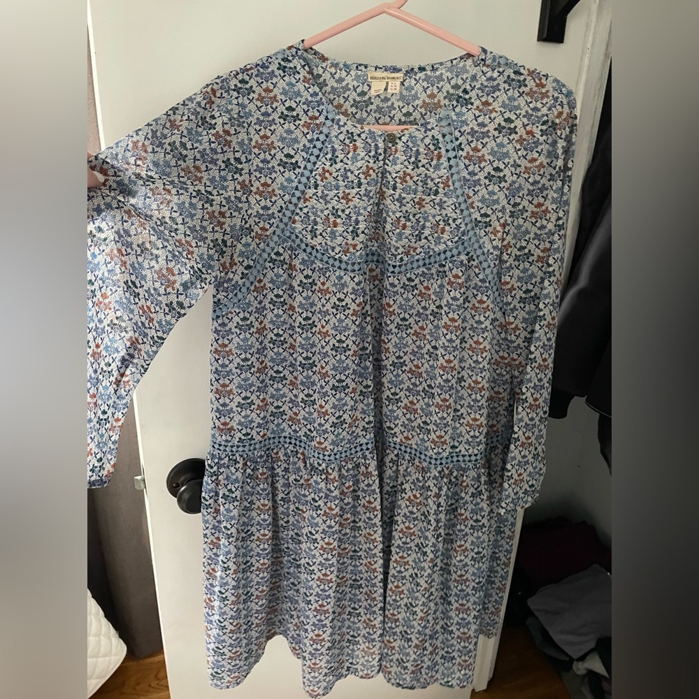 Anthropology/Holding horses/boho Floral Blue and White Dress